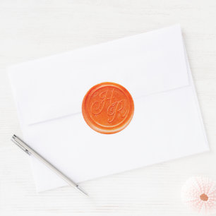 Faux Red Wax Wedding Monogram Envelope Seal Ronde Sticker