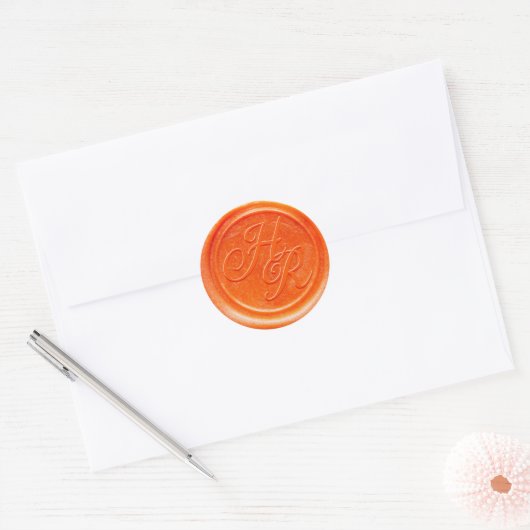 Faux Red Wax Wedding Monogram Envelope Seal Ronde Sticker (Envelop)