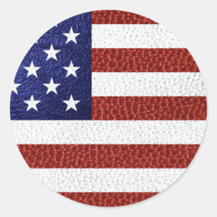 Faux Red White Blue Leather USA Ronde Sticker