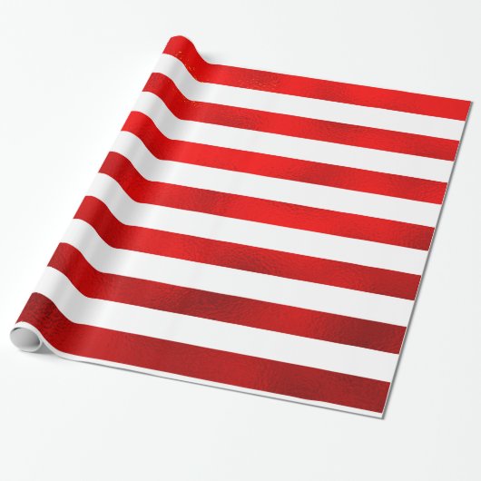Faux Red White Horizontal Stripes "Snoep Stripe" Cadeaupapier (Uitgerold)