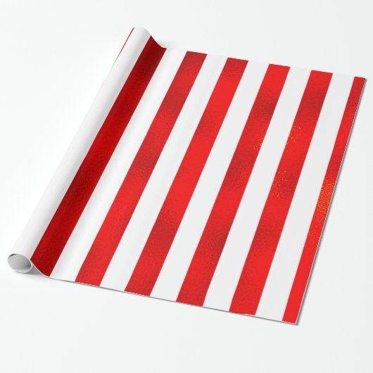 Faux Red White — Verticale strepen "Snoep Stripe" Cadeaupapier (Uitgerold)