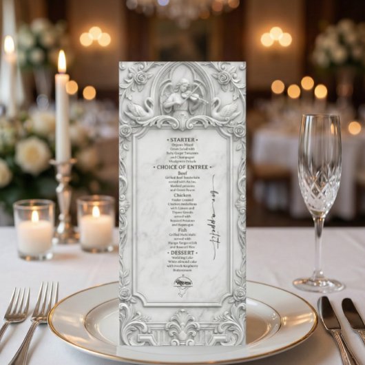 Faux relief en marbre blanc 3D Anges cygnes Menu p