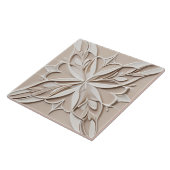 Faux Relief Pastel Beige & Witte Abstracte Bloemen Tegeltje (Zijkant)