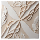 Faux Relief Pastel Beige & Witte Abstracte Bloemen Tegeltje (Voorkant)