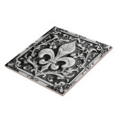 Faux Relief Zwart-wit Fleur de Lis Tegeltje (Zijkant)