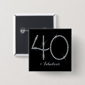 Faux Rhinestone 40th Birthday Vierkante Button 5,1 Cm (Voorkant /achterkant)