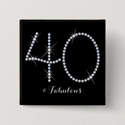 Faux Rhinestone 40th Birthday Vierkante Button 5,1 Cm (Voorkant)
