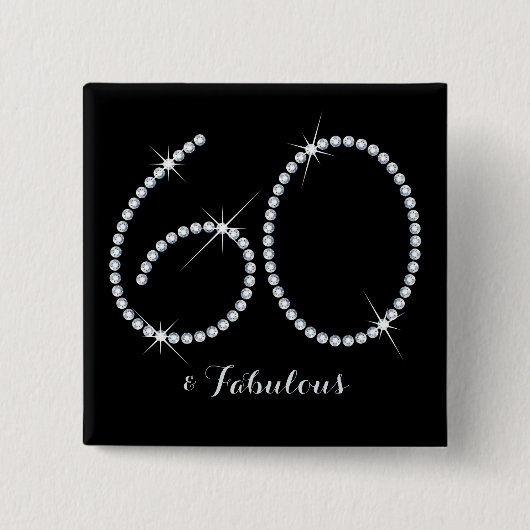 Faux Rhinestone 60th Birthday Vierkante Button 5,1 Cm (Voorkant)