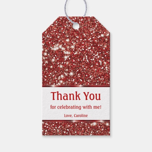 Faux rode glitter textuur look-like dank u cadeaulabel (Voorkant)