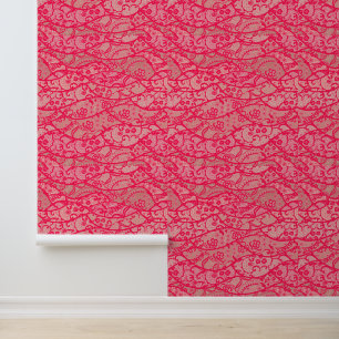 Faux rode kant visnet aangepaste kleur behang