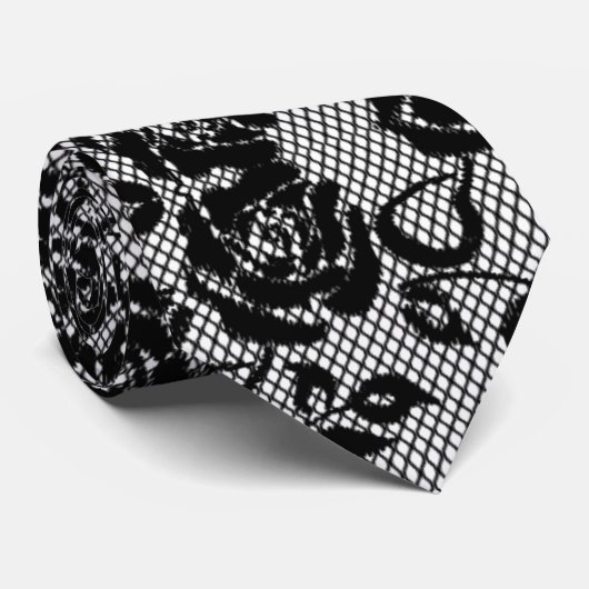 Faux Romantic Black Rose dentelle Cravate de pêche (Roulé)