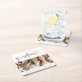 Faux Roos Gold Afstuderen Script Photo Grid Wit Vierkante Kartonnen Onderzetter (Insitu)