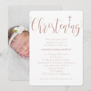 Faux Roos Gold Calligraphy Christening Invitation Kaart