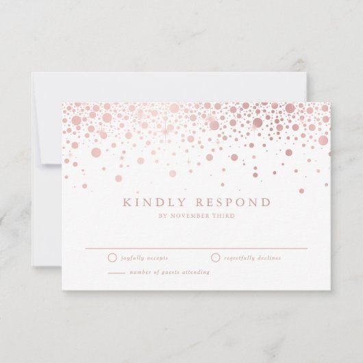 Faux Roos Gold Confetti Stippen White Wedding RSVP (Voorkant)