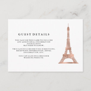 Faux Roos Gold Eiffel Tower Weddenschap Details Informatiekaartje