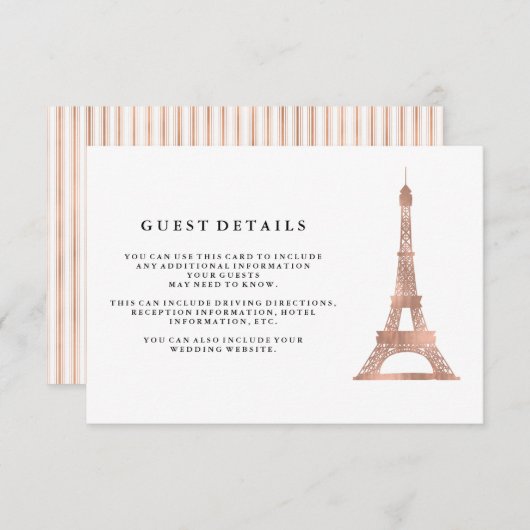 Faux Roos Gold Eiffel Tower Weddenschap Details Informatiekaartje (Voorkant / Achterkant)