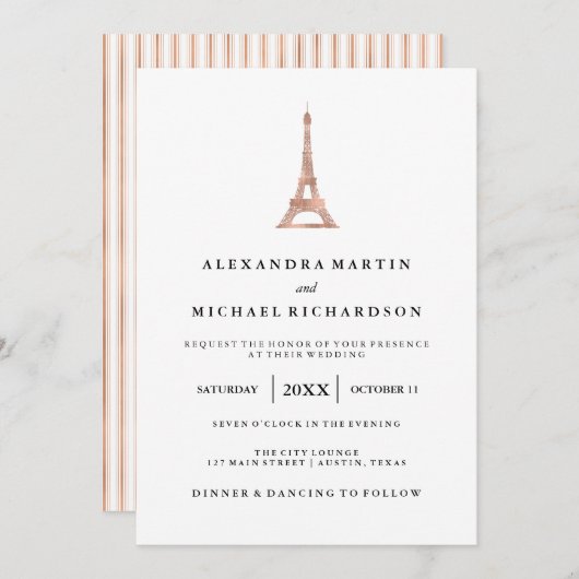 Faux Roos Gold Elegant Eiffel Tower Weddenschap Kaart (Voorkant / Achterkant)