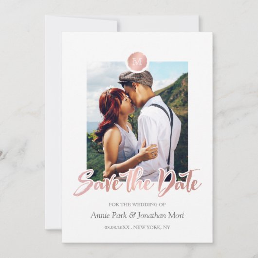 Faux Roos Gold en grijs monogram Opslaan datum Save The Date (Voorkant)