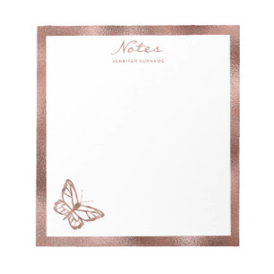 Faux Roos Gold Foil Butterfly & Custom Text Notitieblok
