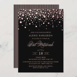 Faux Roos Gold Foil Confetti Black Bat Mitzvah Kaart