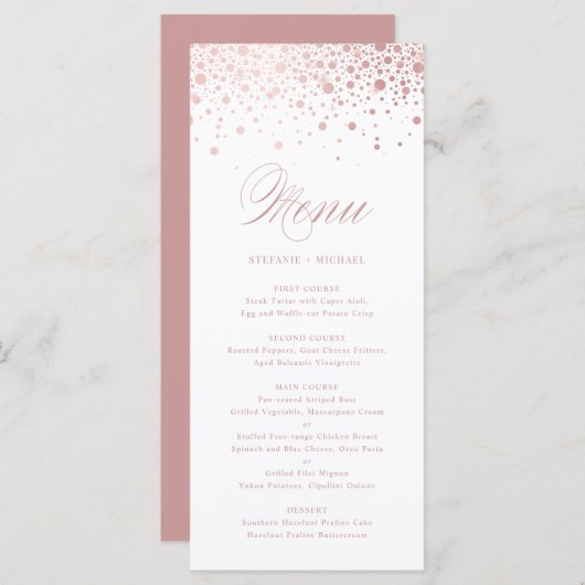 Faux Roos Gold Foil Confetti Elegant Wedding Menu (Voorkant / Achterkant)
