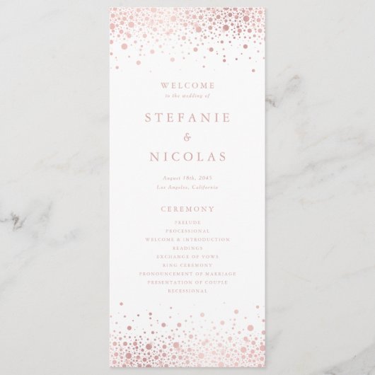 Faux Roos Gold Foil Confetti Stippen Weddenschap Programma (Voorkant)