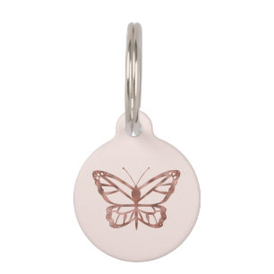 Faux Roos Gold Foil look-like Butterfly on roze Huisdierpenning