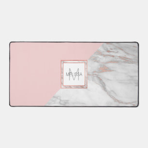 Faux Roos Gold Foil Marble Blush Pink MONOGRAM Bureaumat