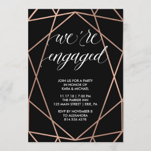 Faux Roos Gold Geometric Engagement Party Kaart
