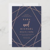 Faux Roos Gold Geometric | Navy Blue Wedding Kaart (Voorkant)