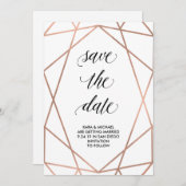 Faux Roos Gold Geometric op White | Datum opslaan Save The Date (Voorkant / Achterkant)