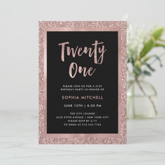 Faux Roos Gold Glitter | 21e verjaardagsfeestje Kaart (Staand voorkant)