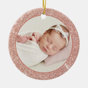 Faux Roos Gold Glitter Baby eerste kerstfoto Keramisch Ornament