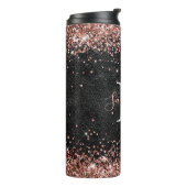 Faux Roos Gold Glitter Black Leather Monogram Thermosbeker (Gedraaid links)