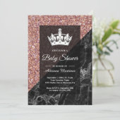 Faux Roos Gold Glitter Black Marble Baby shower Kaart (Staand voorkant)