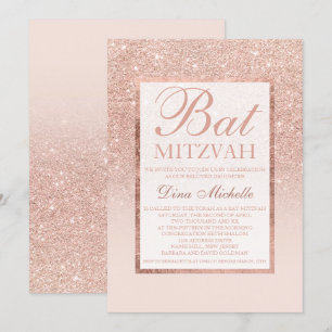 Faux roos Gold glitter elegant chic Bat Mitzvah Kaart