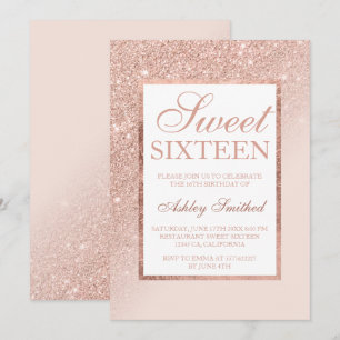 Faux roos Gold glitter elegant chic Sweet 16 side Kaart