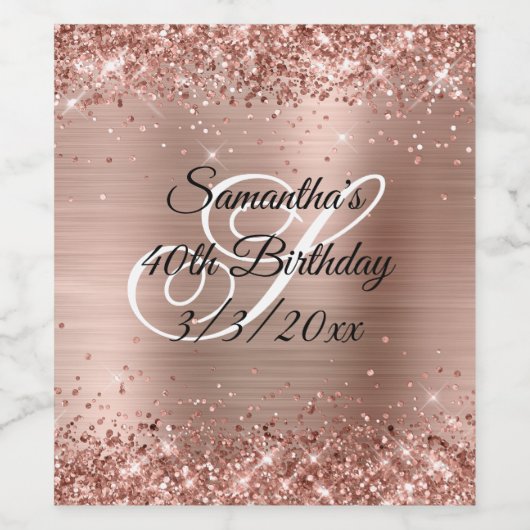 Faux Roos Gold Glitter en Folie 40e verjaardag Wijn Etiket (Enkel label)