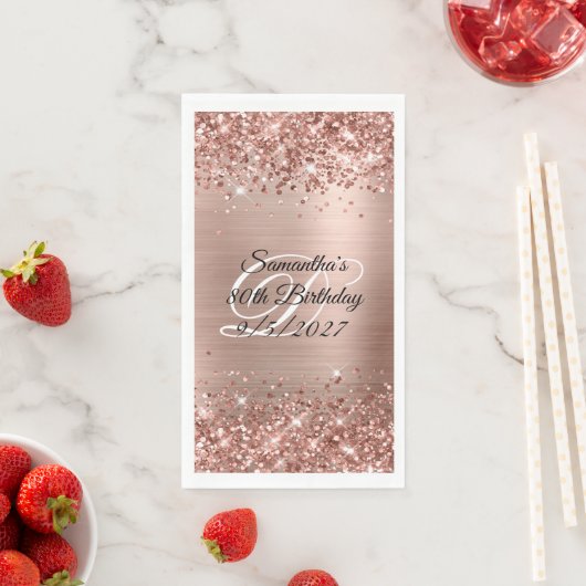 Faux Roos Gold Glitter en Folie 80e verjaardag Servet (Insitu)