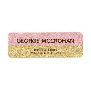 Faux Roos Gold Glitter Foil Pink Return Address Etiket