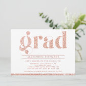 Faux Roos Gold Glitter Graduter Party Invitation Kaart (Staand voorkant)