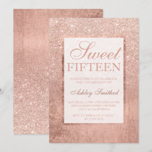 Faux roos gold glitter leaf elegant chic Sweet 15 Kaart