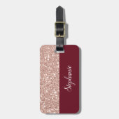 Faux Roos Gold Glitter met Bourgogne Bagagelabel (Voorkant verticaal)
