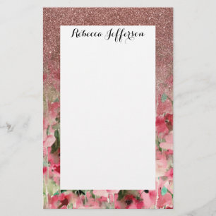  Faux Roos Gold Glitter op Waterverf Floral Briefpapier
