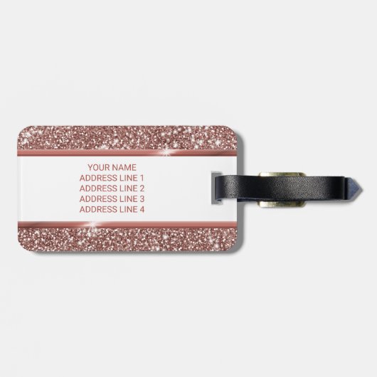 Faux Roos Gold Glitter Textielkijken & aangepaste Bagagelabel (Achterkant horizontaal)