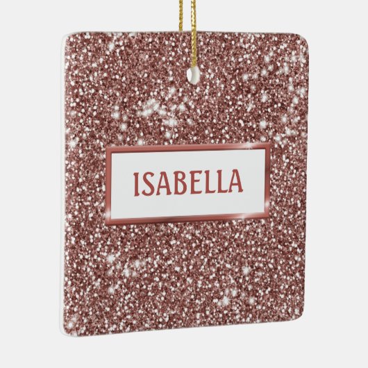 Faux Roos Gold Glitter Textiellook & Custom Name Keramisch Ornament (Rechts)