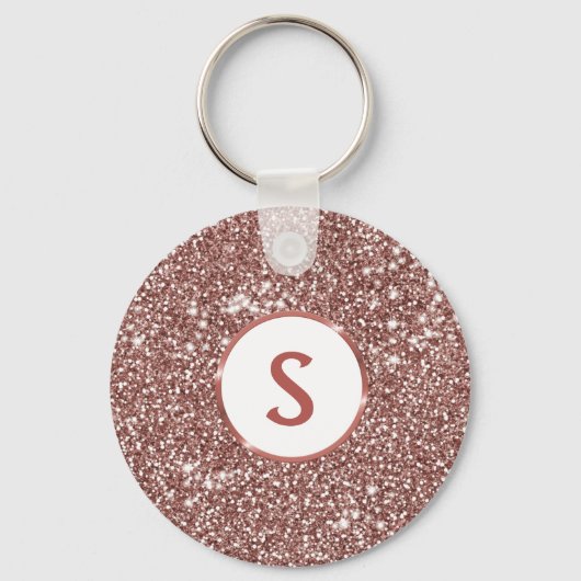 Faux Roos Gold Glitter Texture & Monogram Sleutelhanger (Voorkant)