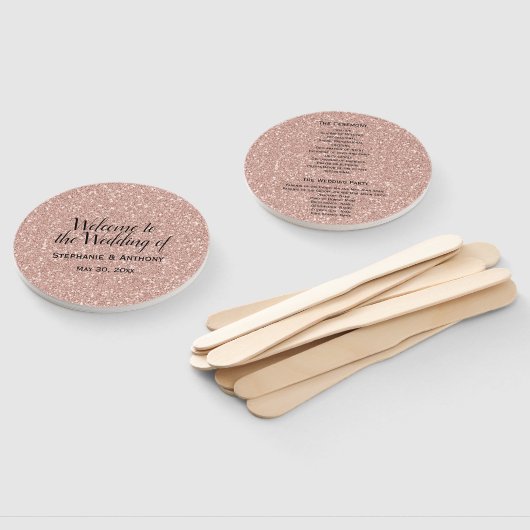 Faux Roos Gold Glitter Weddenschap Welkom Handwaaier (Niet-gemonteerd)