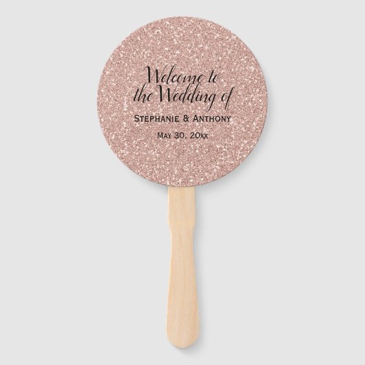 Faux Roos Gold Glitter Weddenschap Welkom Handwaaier (Voorkant)