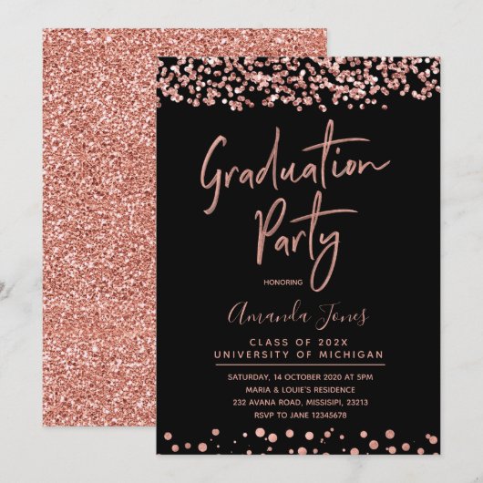 FAUX ROOS GOLD Graduation Party Invitation Kaart (Voorkant / Achterkant)
